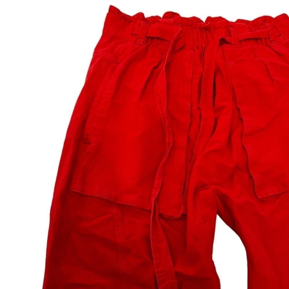 Free People High Rise Drawstring Straight Leg Red Pant - Picture 5 of 9